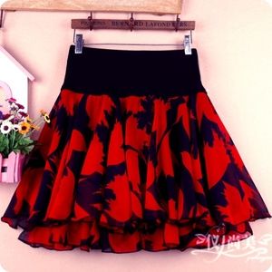Red and Black Skirt Flowy Skirt